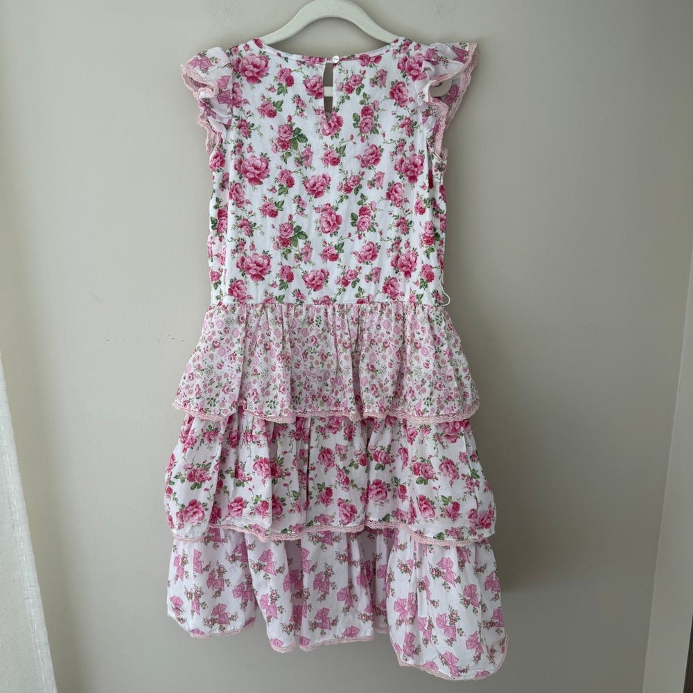 American Girl x LoveShackFancy Girls Floral Tiered Ruffle Dress Size 7 Pink - Picture 5 of 6